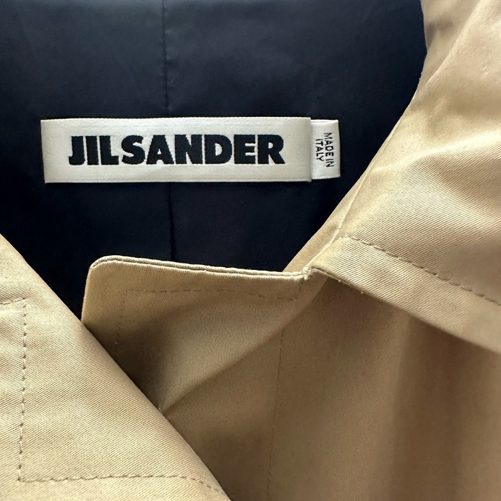 Jil Sander Beige Outerwear Khaki Trench Coat. Made in Italy.